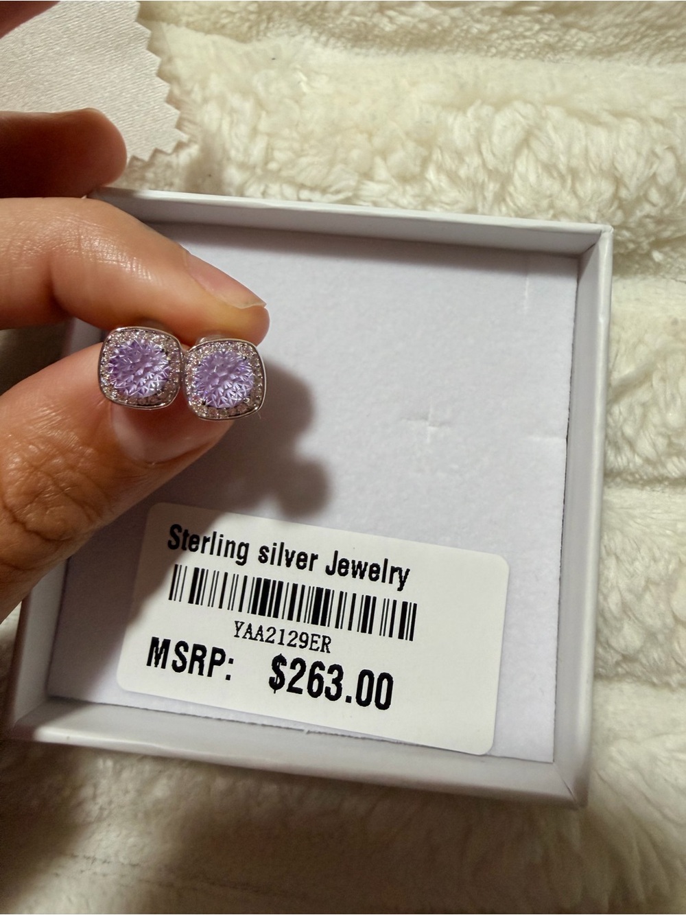 Sterling Silver Lavender Cushion Halo Stud Earrings